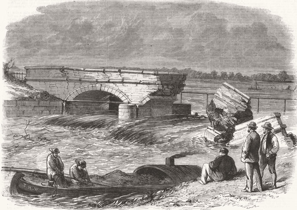 NORFOLK. Sluice bursting, West bank of river Ouse 1862 old antique print